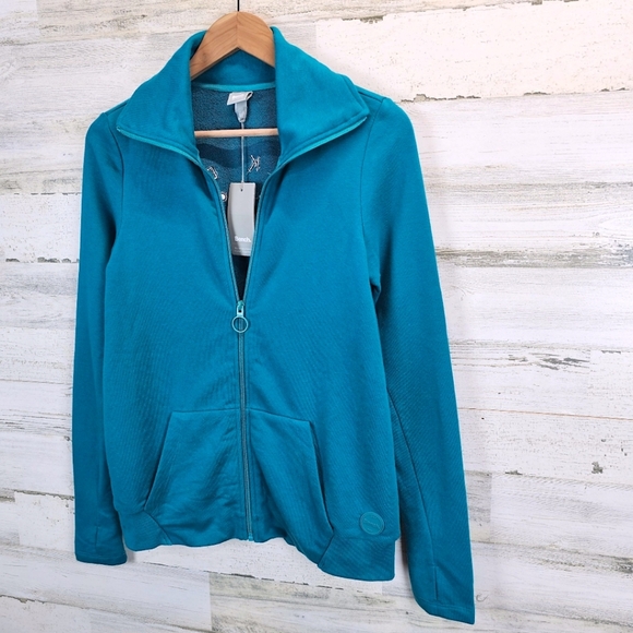 Bench Mikina Funnel Neck Zip Up Microfleece Small Teal Activewear Dancecore - Picture 3 of 15
